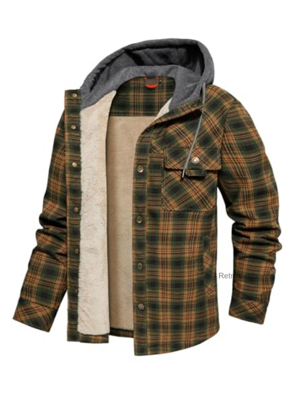 Men's Flannel Hoodie Shirt Jacket Plaid Button Down Sherpa Lined Fleece